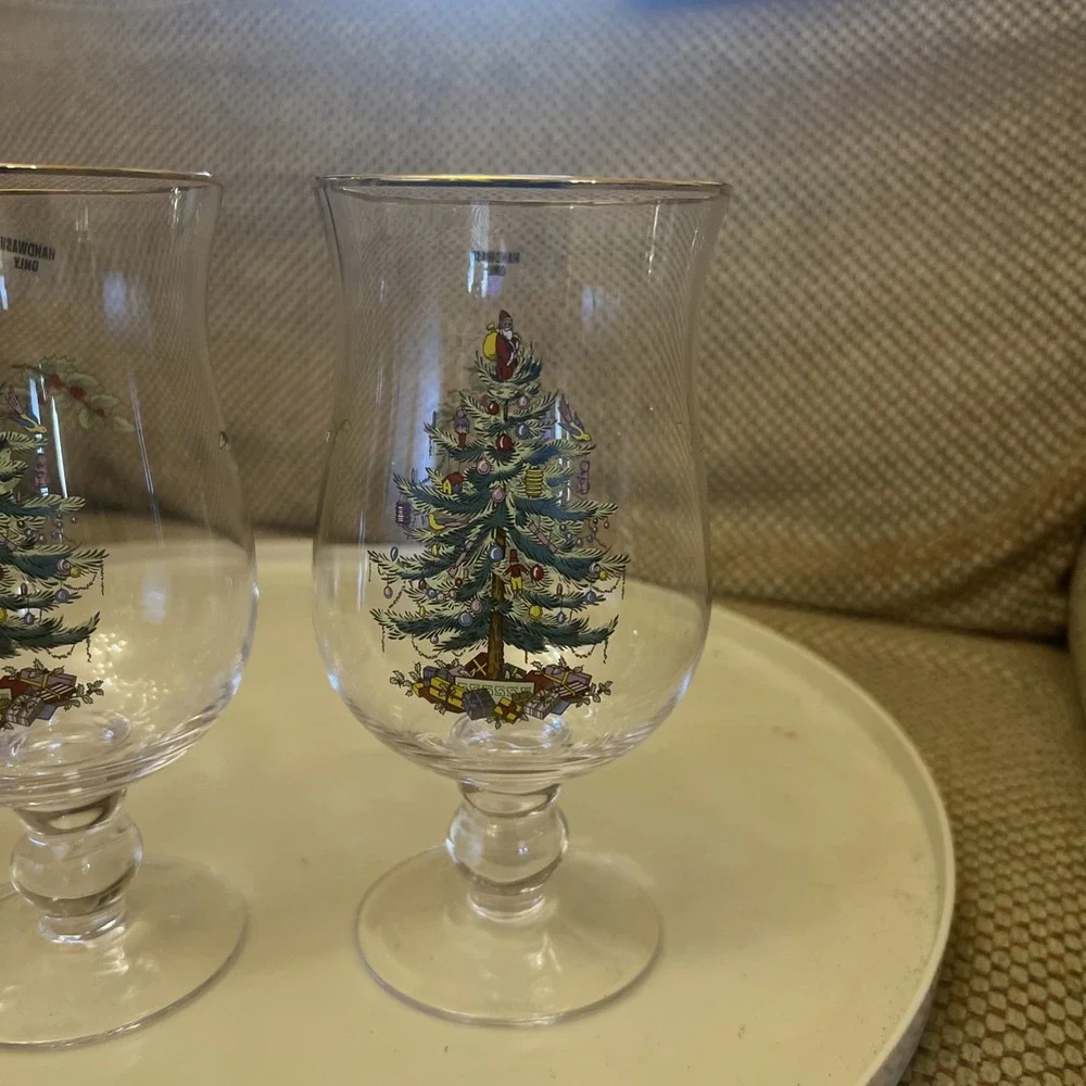 New Spode Christmas Tree Tulip Glasses 17oz – Set of 3 Holiday Drinkware NIB